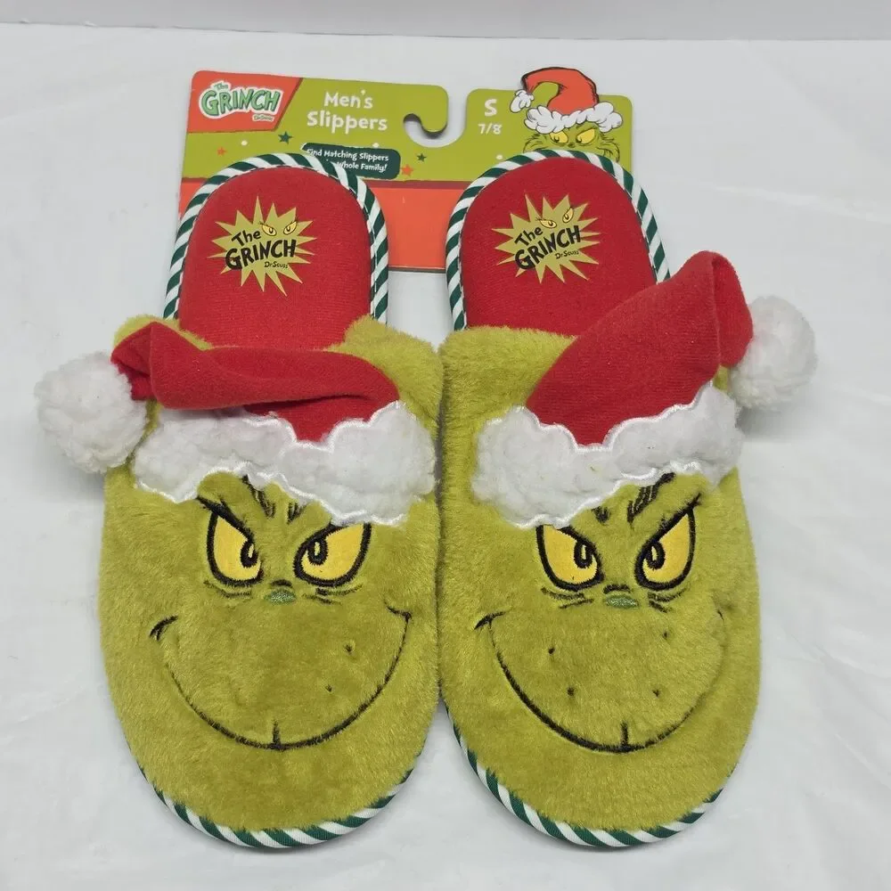 Dr. Seuss The Grinch Christmas Santa Holiday Men Slipper US SZ S 7/8  NEW NWT